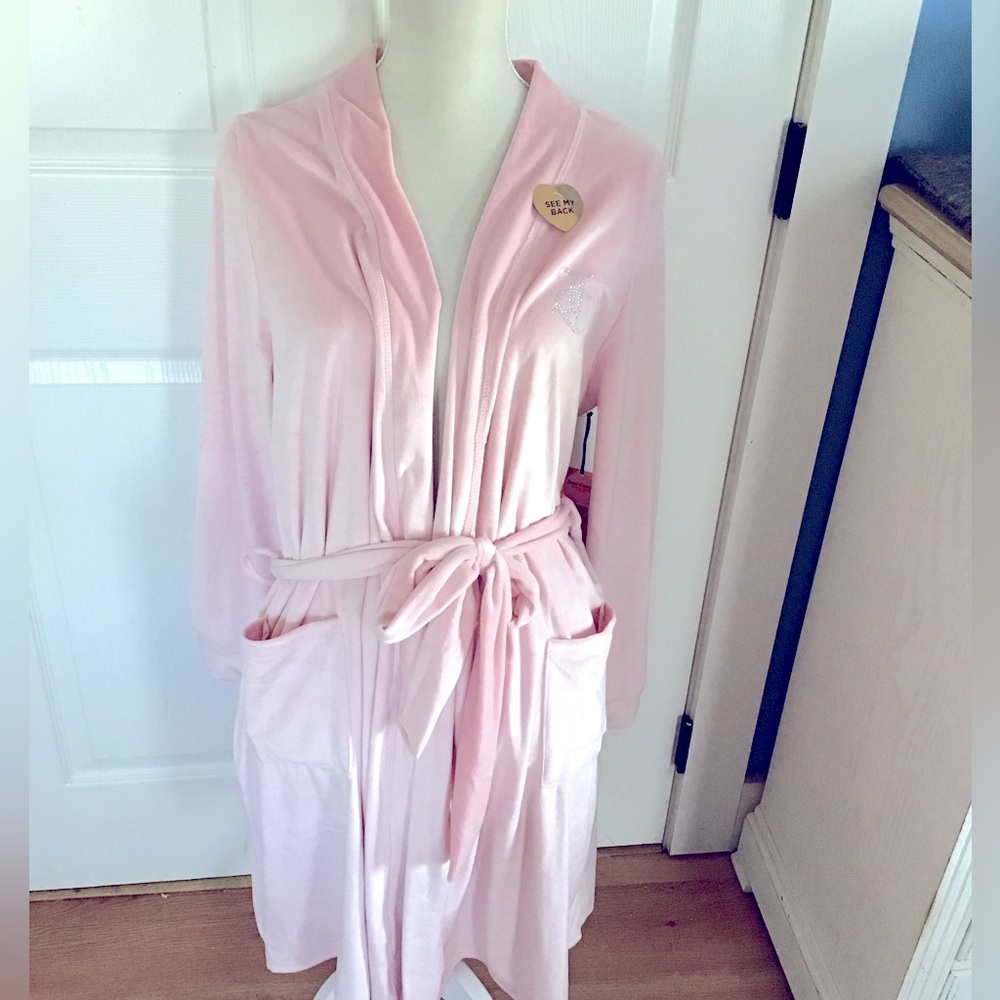 Juicy Couture Soft Light Pink Velour Robe with Rhinestones Size L/XL New w/ Tags - Picture 2 of 7